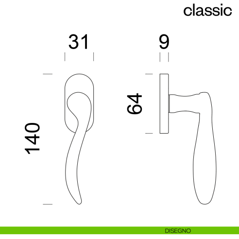 Maniglia per finestra martellina DK Classic dnd Handles disegno