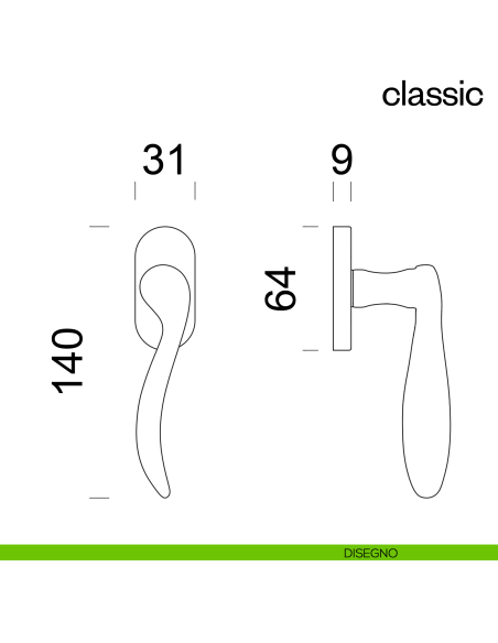 Maniglia per finestra martellina DK Classic dnd Handles disegno