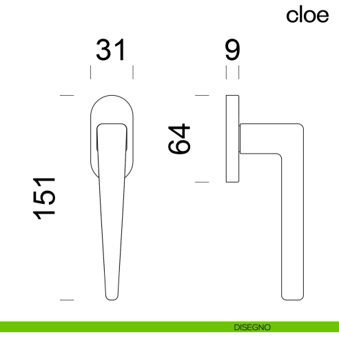 Maniglia per finestra martellina DK Cloe dnd disegno