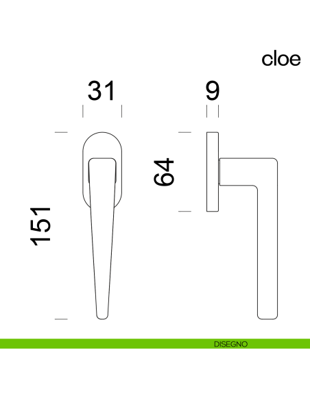 Maniglia per finestra martellina DK Cloe dnd disegno