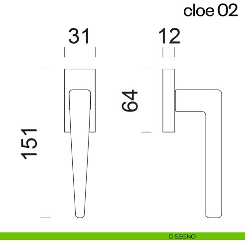 Maniglia per finestra martellina DK Cloe 02 dnd disegno
