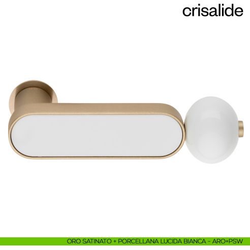 Maniglia per porta con porcellana Crisalide dnd handles con rosetta minimale Unico - oro satinato + porcellana lucida bianca