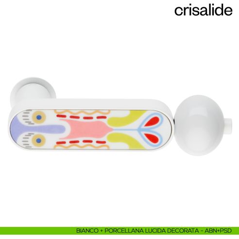 Maniglia per porta con porcellana Crisalide dnd handles con rosetta minimale Unico - bianco + porcellana lucida decorata