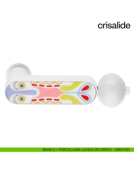 Maniglia per porta con porcellana Crisalide dnd handles con rosetta minimale Unico - bianco + porcellana lucida decorata
