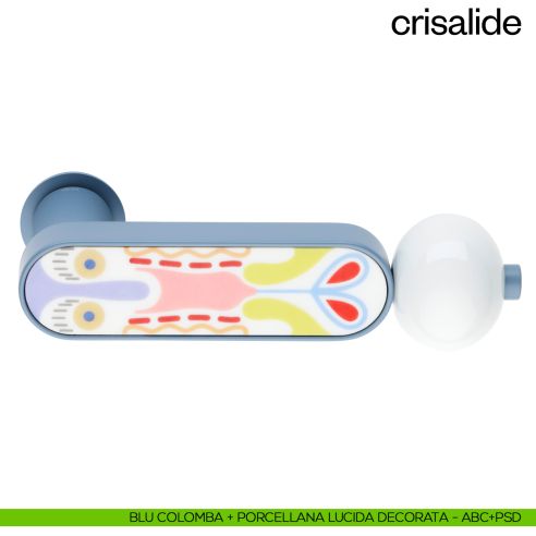 Maniglia per porta con porcellana Crisalide dnd handles con rosetta minimale Unico - blu colomba + porcellana lucida decorata