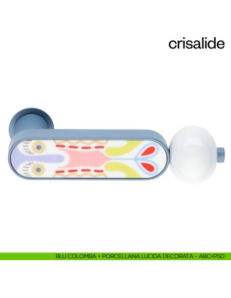 Maniglia per porta con porcellana Crisalide dnd handles con rosetta minimale Unico - blu colomba + porcellana lucida decorata