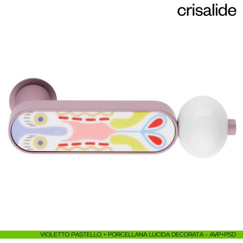 Maniglia per porta con porcellana Crisalide dnd handles con rosetta minimale Unico - violetto + porcellana lucida decorata