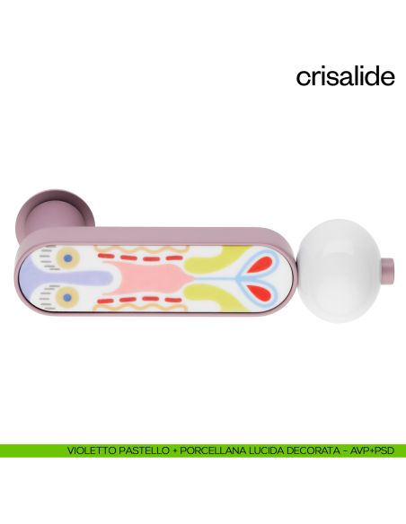 Maniglia per porta con porcellana Crisalide dnd handles con rosetta minimale Unico - violetto + porcellana lucida decorata