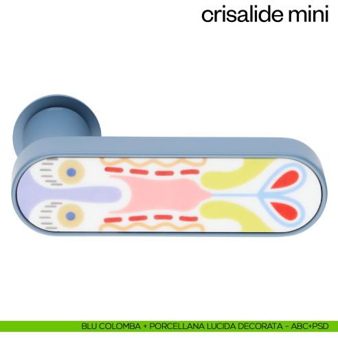 Maniglia per porta con porcellana Mini dnd handles con rosetta minimale Unico - blu colomba + porcellana lucida decorata