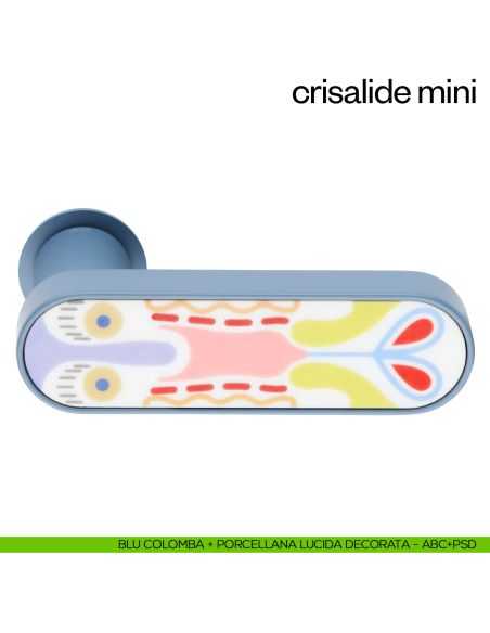 Maniglia per porta con porcellana Mini dnd handles con rosetta minimale Unico - blu colomba + porcellana lucida decorata