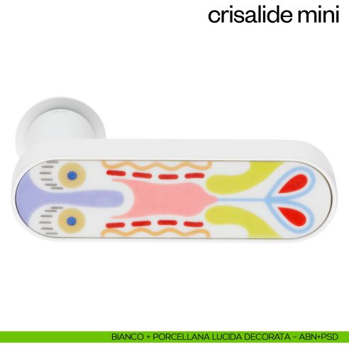 Maniglia per porta Crisalide con porcellana Mini dnd handles con rosetta minimale Unico - bianco + porcellana lucida decorata
