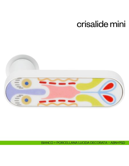 Maniglia per porta Crisalide con porcellana Mini dnd handles con rosetta minimale Unico - bianco + porcellana lucida decorata