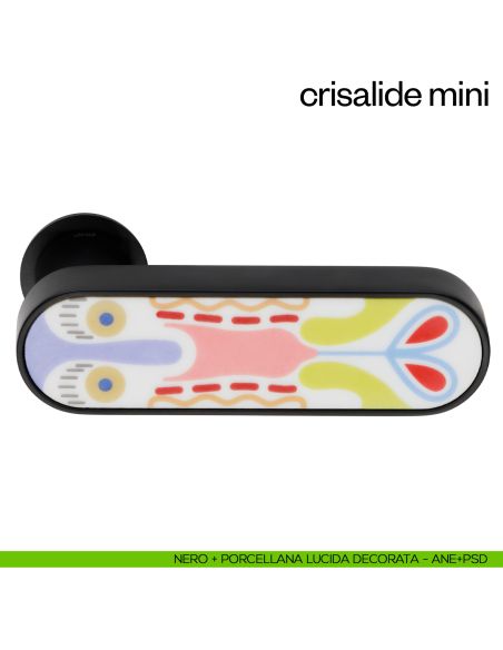 Maniglia per porta Crisalide con porcellana Mini dnd handles con rosetta minimale Unico - nero + porcellana lucida decorata