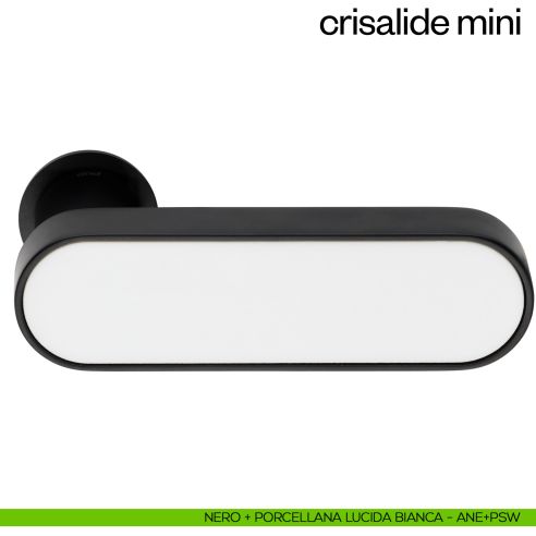 Maniglia per porta Crisalide con porcellana Mini dnd handles con rosetta minimale Unico - nero + porcellana lucida bianca
