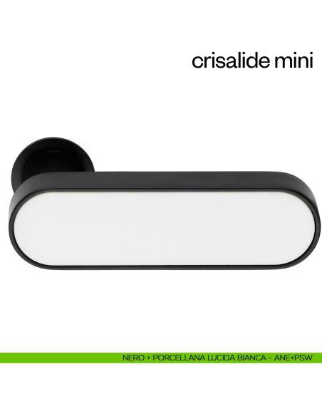 Maniglia per porta Crisalide con porcellana Mini dnd handles con rosetta minimale Unico - nero + porcellana lucida bianca