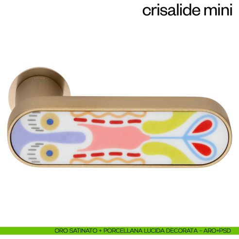 Maniglia per porta con porcellana Mini dnd handles con rosetta minimale Unico - oro satinato + porcellana lucida decorata