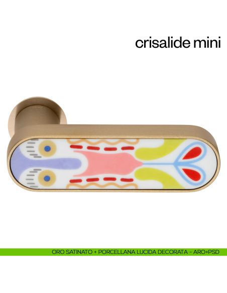 Maniglia per porta con porcellana Mini dnd handles con rosetta minimale Unico - oro satinato + porcellana lucida decorata