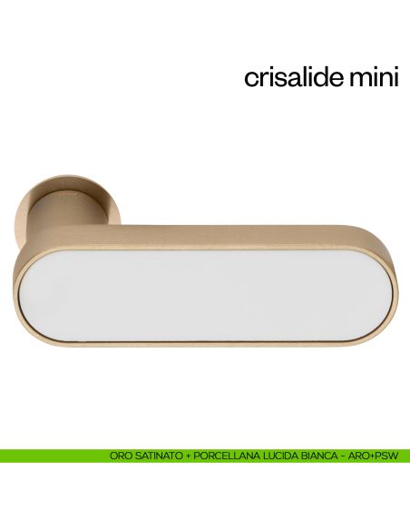 Maniglia per porta con porcellana Mini dnd handles con rosetta minimale Unico - oro satinato + porcellana lucida bianca