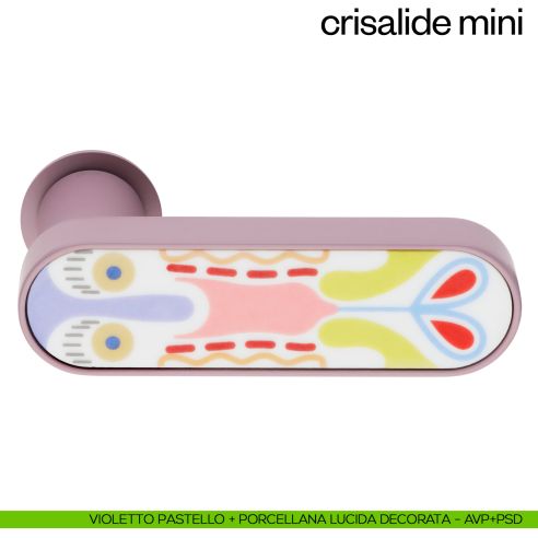 Maniglia per porta Crisalide  con porcellana Mini dnd handles con rosetta minimale Unico - violetto + porcellana lucida decorata