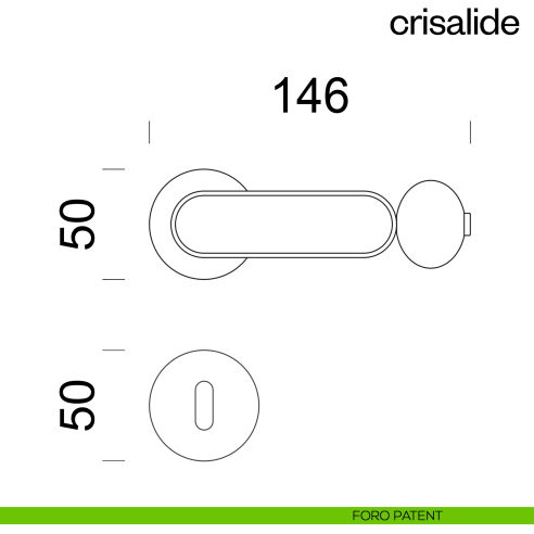 Maniglia per porta Crisalide dnd handles con porcellana - foro patent
