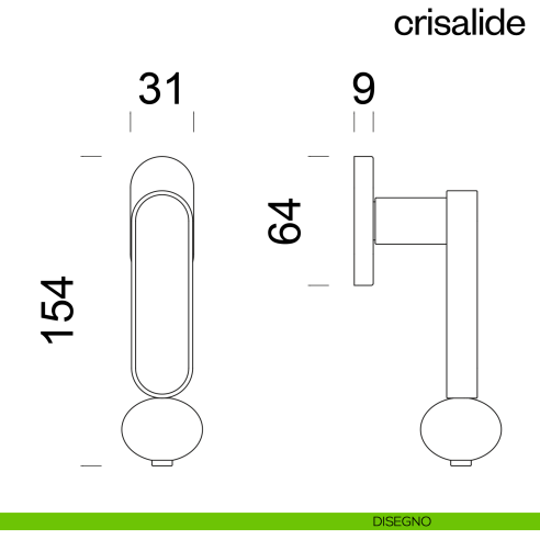 Maniglia per finestra martellina DK Crisalide dnd porcellana - disegno