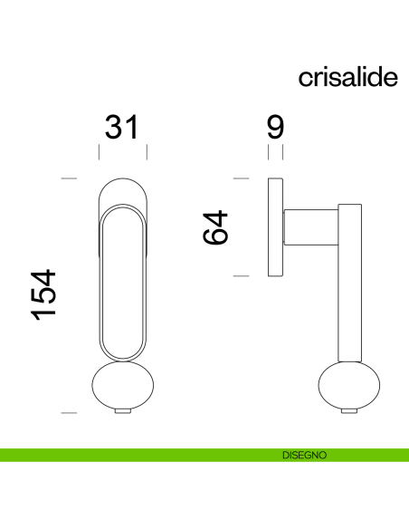 Maniglia per finestra martellina DK Crisalide dnd porcellana - disegno