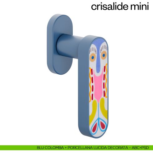 Maniglia per finestra martellina DK Crisalide Mini dnd porcellana - blu colomba + porcellana lucida decorata