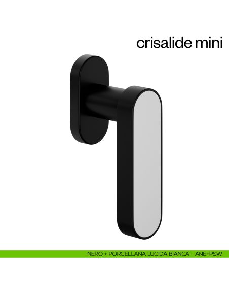 Maniglia per finestra martellina DK Crisalide Mini dnd porcellana - nero + porcellana lucida bianca