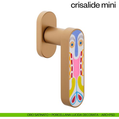 Maniglia per finestra martellina DK Crisalide Mini dnd porcellana - oro satinato + porcellana lucida decorata