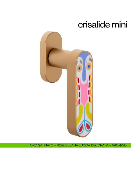 Maniglia per finestra martellina DK Crisalide Mini dnd porcellana - oro satinato + porcellana lucida decorata