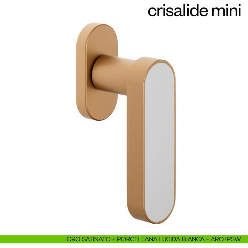 Maniglia per finestra martellina DK Crisalide Mini dnd porcellana - oro satinato + porcellana lucida bianca