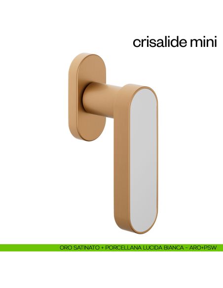 Maniglia per finestra martellina DK Crisalide Mini dnd porcellana - oro satinato + porcellana lucida bianca