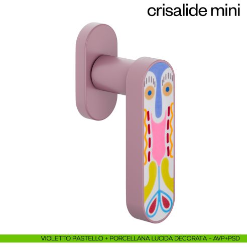 Maniglia per finestra martellina DK Crisalide Mini dnd porcellana - violetto pastello + porcellana lucida decorata