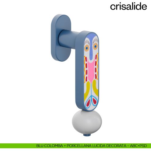 Maniglia per finestra martellina DK Crisalide dnd porcellana - blu colomba + porcellana lucida decorata