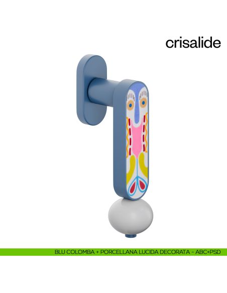 Maniglia per finestra martellina DK Crisalide dnd porcellana - blu colomba + porcellana lucida decorata