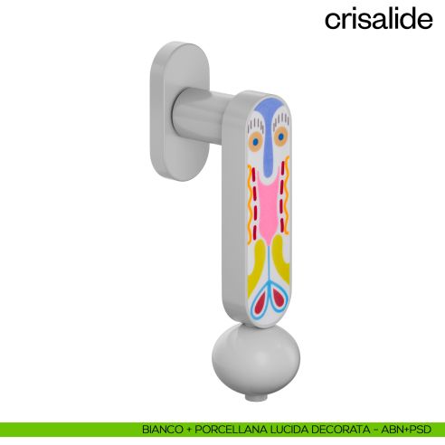 Maniglia per finestra martellina DK Crisalide dnd porcellana - bianco + porcellana lucida decorata