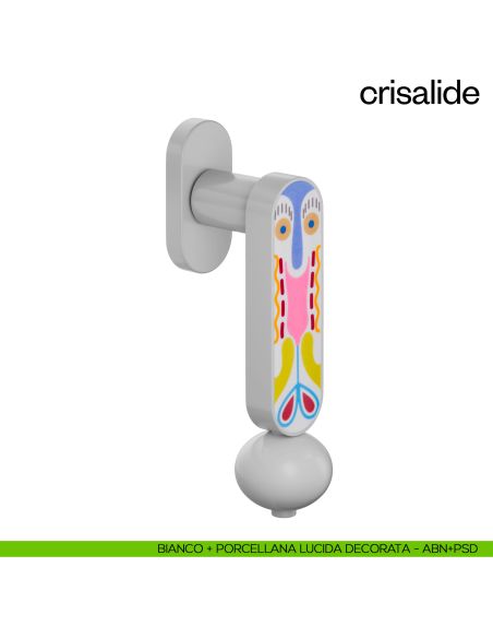 Maniglia per finestra martellina DK Crisalide dnd porcellana - bianco + porcellana lucida decorata