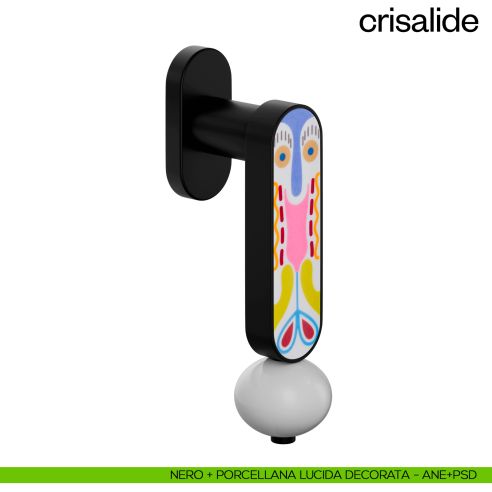 Maniglia per finestra martellina DK Crisalide dnd porcellana - nero + porcellana lucida decorata