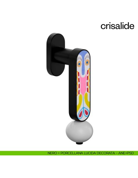 Maniglia per finestra martellina DK Crisalide dnd porcellana - nero + porcellana lucida decorata