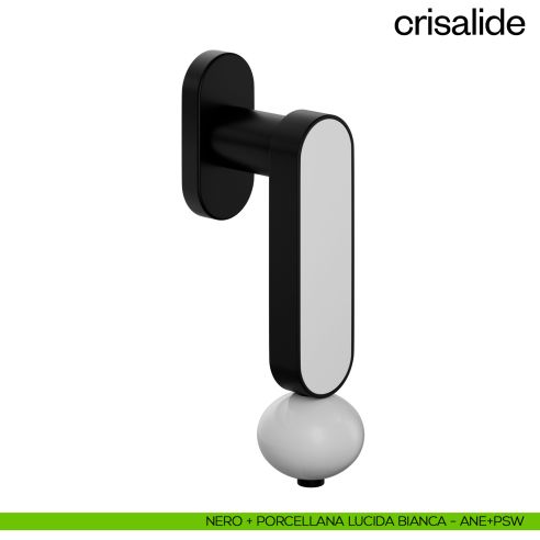 Maniglia per finestra martellina DK Crisalide dnd porcellana - nero + porcellana lucida bianca