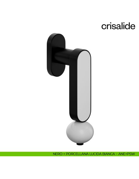 Maniglia per finestra martellina DK Crisalide dnd porcellana - nero + porcellana lucida bianca