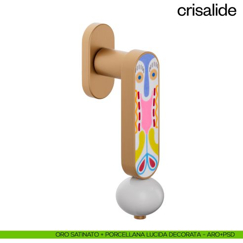 Maniglia per finestra martellina DK Crisalide dnd porcellana - oro satinato + porcellana lucida decorata