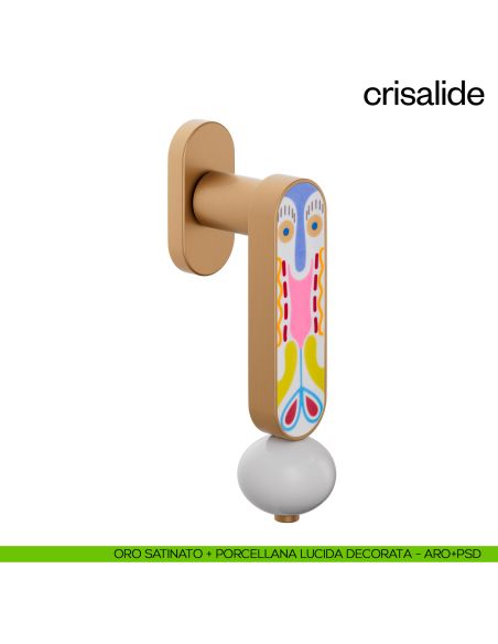 Maniglia per finestra martellina DK Crisalide dnd porcellana - oro satinato + porcellana lucida decorata