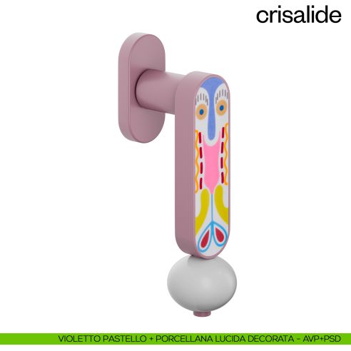 Maniglia per finestra martellina DK Crisalide dnd porcellana - violetto pastello + porcellana lucida decorata