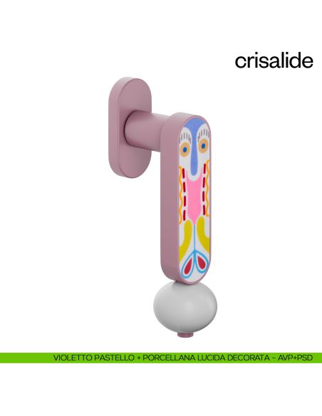 Maniglia per finestra martellina DK Crisalide dnd porcellana - violetto pastello + porcellana lucida decorata