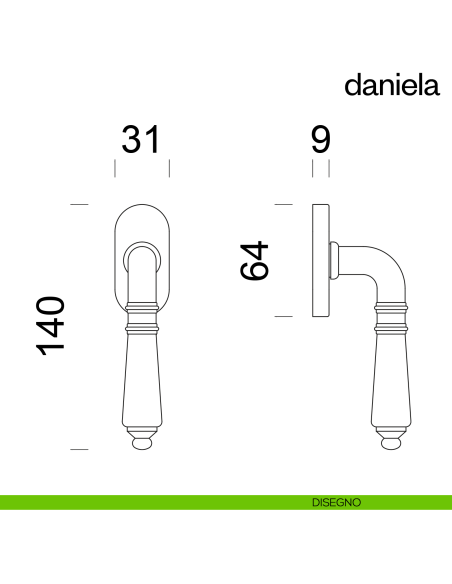 Maniglia per finestra martellina DK Daniela dnd Handles disegno