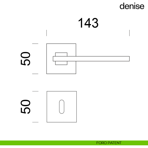 Maniglia per porta Denise dnd Handles con rosetta e bocchetta quadrata fine foro patent