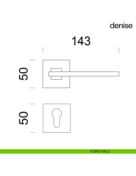 Maniglia per porta Denise dnd Handles con rosetta e bocchetta quadrata fine foro yale