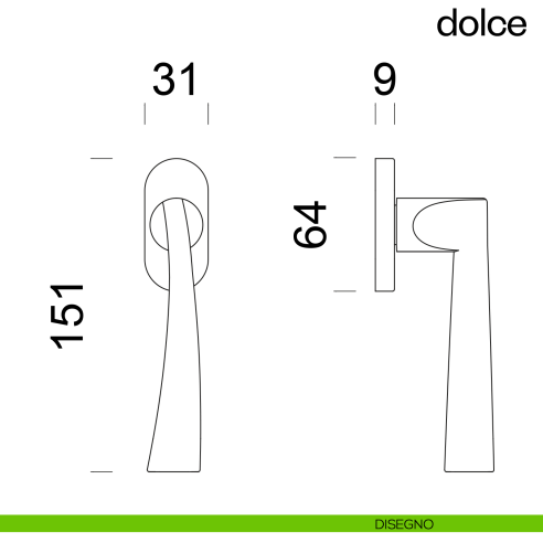 Maniglia per finestra martellina DK Dolce dnd disegno