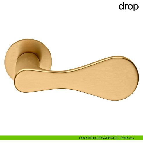 Maniglia per porta Drop dnd handles con rosetta fine oro antico satinato